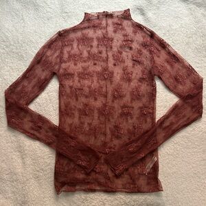 Free People Sheer Lace Top - Deep Red